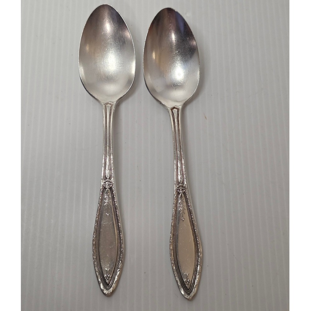 1881 Rogers Silverplate‎ Teaspoons Pair Beaded Scroll Vintage Flatware Silver
